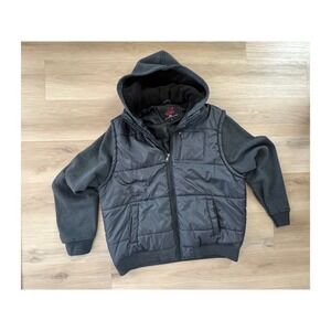 2XL Men's Black Hooded Puff Vest Full Zip Streetwear Winter Jacket